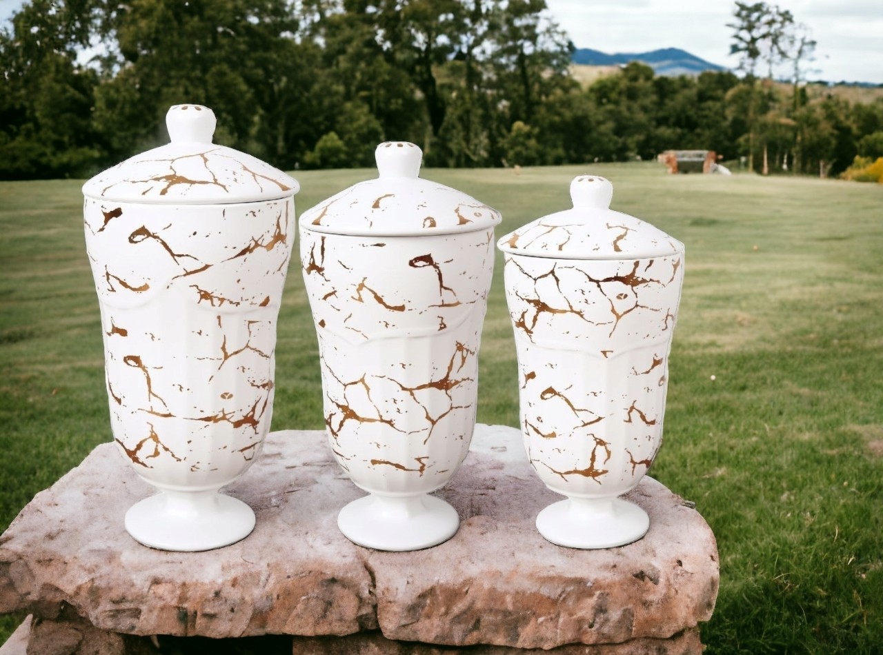 BM905 Putih Toples Permen Gracia dengan Motif Marmer